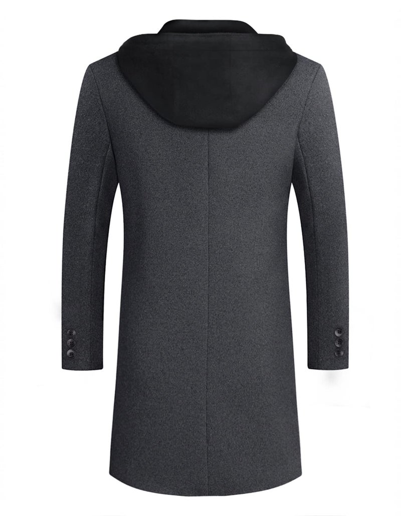 iCKER Mens Trench Coat Winter Wool Blend Jacket Overcoat Long Top Coat Warm Pea Coat-1908-Grey 1-XXL - Image 2